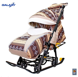 Санки-коляска Snow Galaxy Luxe  Скандинавия Снежинки коричниевые