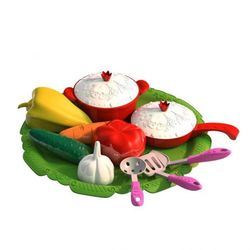 Игровой набор овощей и кухонной посуды Волшебная Хозяюшка 12 предметов на подносе Н-624